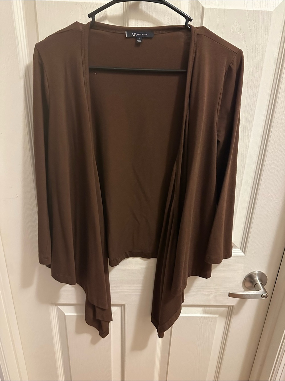 Anne Klein Brown Waterfall Open-Front Cardigan